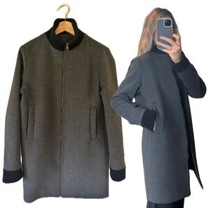 Oak + Fort Grey Black Ribbed Cuff Wool Knit Zip Up Bomber Peacoat Jacket Coat